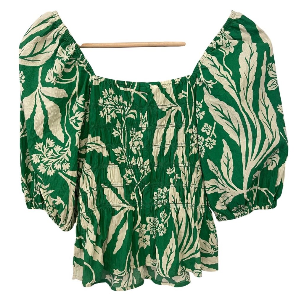 HM Women Milkmaid Cottagecore Boho Blouse Size S Puff Sleeve Peplum Top Floral
